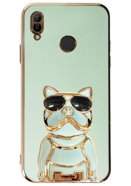 Huawei Y6 2019 Case Kılıf Kamera Korumalı Köpek Desenli Standlı Silikon Yeşil