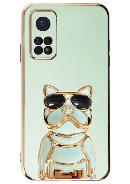 Xiaomi Mi 10T Case Kılıf Kamera Korumalı Köpek Desenli Standlı Silikon Yeşil