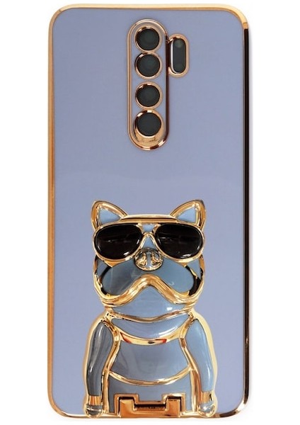 Xiaomi Redmi Note 8 Pro Case Kılıf Kamera Korumalı Köpek Desenli Standlı Silikon Mavi