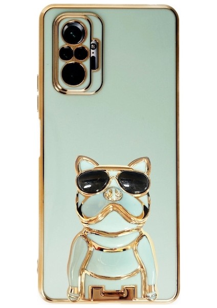 Xiaomi Redmi Note 10 Pro Kılıf Kamera Korumalı Köpek Desenli Standlı Silikon Yeşil