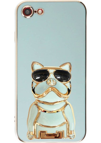 Apple iPhone Se 2020 Case Kılıf Kamera Korumalı Köpek Desenli Standlı Silikon Yeşil