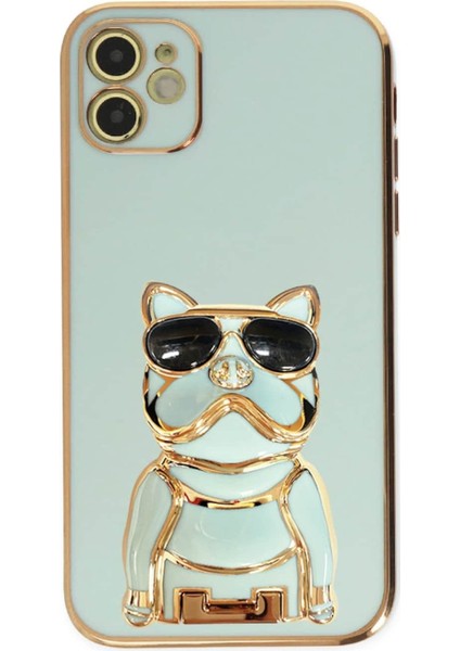 Apple iPhone 11 Case Kılıf Kamera Korumalı Köpek Desenli Standlı Silikon Yeşil
