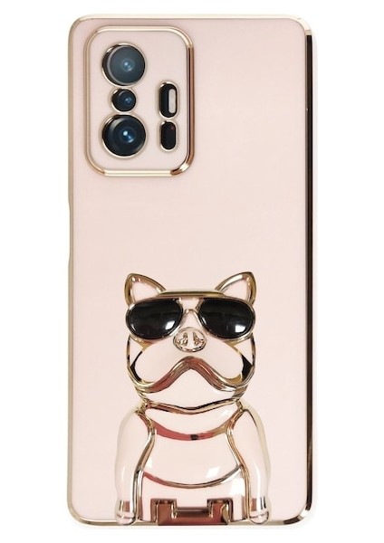 Xiaomi Mi 11T 5g Kılıf Kamera Korumalı Köpek Desenli Standlı Silikon Pembe