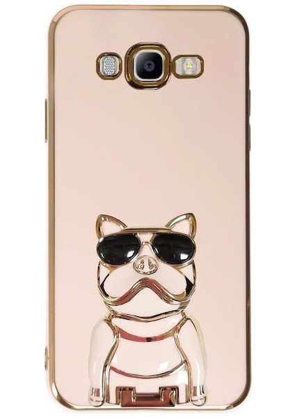 Galaxy J7 Core Case Kılıf Kamera Korumalı Köpek Desenli Standlı Silikon Pembe