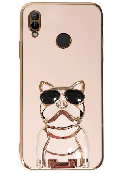 Huawei Y6 2019 Case Kılıf Kamera Korumalı Köpek Desenli Standlı Silikon Pembe