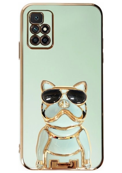 Xiaomi Redmi 10 Case Kılıf Kamera Korumalı Köpek Desenli Standlı Silikon Yeşil