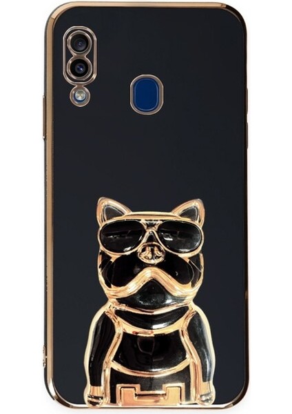 Galaxy A30 Case Kılıf Kamera Korumalı Köpek Desenli Standlı Silikon Siyah