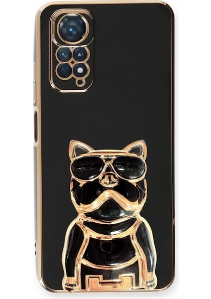 Xiaomi Redmi Note 11S Global Case Kılıf Kamera Korumalı Köpek Desenli Standlı Silikon Siyah