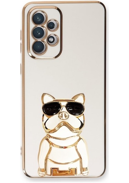 Samsung Galaxy A72 Case Kılıf Kamera Korumalı Köpek Desenli Standlı Silikon Beyaz