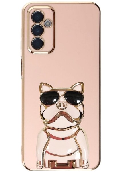 Samsung Galaxy M23 Case Kılıf Kamera Korumalı Köpek Desenli Standlı Silikon Pembe