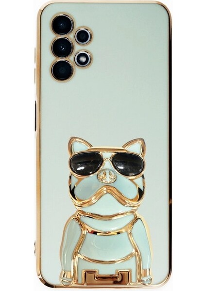 A13 4g Case Kılıf Kamera Korumalı Köpek Desenli Standlı Silikon Yeşil
