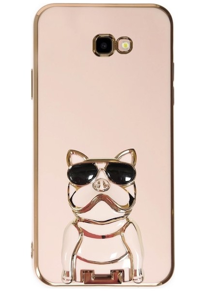 Samsung Galaxy J4 Plus Kılıf Kamera Korumalı Köpek Desenli Standlı Silikon Pembe