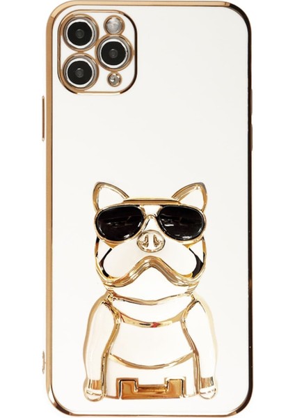 Case Street Apple iPhone 11 Pro Kılıf Kamera Korumalı Köpek Desenli Standlı Silikon Beyaz