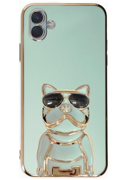 Samsung Galaxy A04 Kılıf Kamera Korumalı Köpek Desenli Standlı Silikon Yeşil