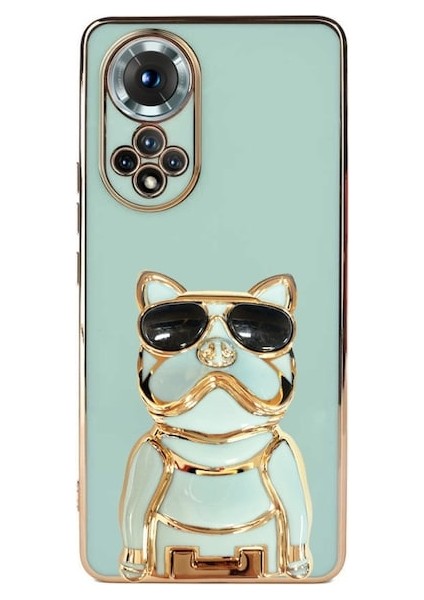 Huawei Nova 9 Kılıf Kamera Korumalı Köpek Desenli Standlı Silikon Yeşil