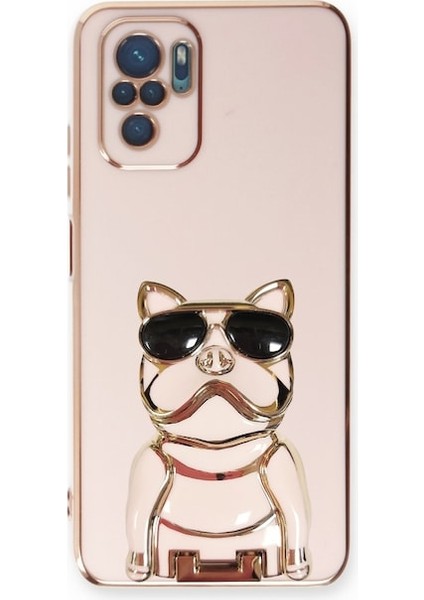 Xiaomi Redmi Note 10 Case Kılıf Kamera Korumalı Köpek Desenli Standlı Silikon Pembe