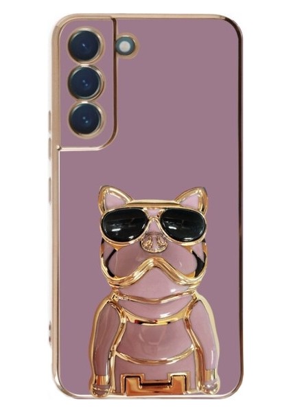 S22 Plus 5g Case Kılıf Kamera Korumalı Köpek Desenli Standlı Silikon Mor