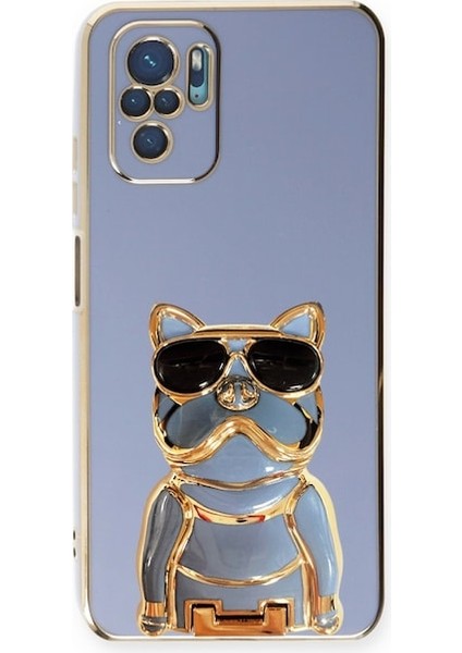Xiaomi Redmi Note 10 Case Kılıf Kamera Korumalı Köpek Desenli Standlı Silikon Mavi