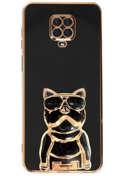 Xiaomi Redmi Note 9s Case Kılıf Kamera Korumalı Köpek Desenli Standlı Silikon Siyah