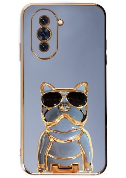 Huawei Nova 10 Case Kılıf Kamera Korumalı Köpek Desenli Standlı Silikon Mavi