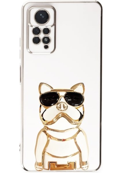 Xiaomi Redmi Note 11 Pro Case Kılıf Kamera Korumalı Köpek Desenli Standlı Silikon Beyaz