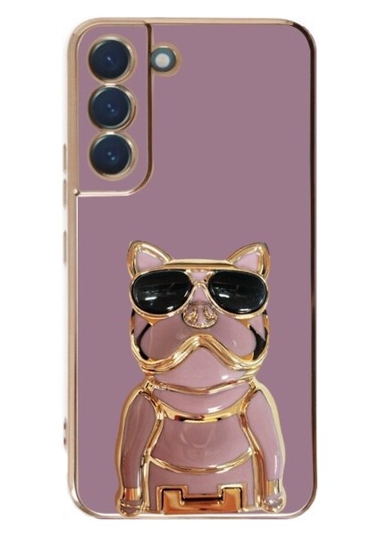 S22 5g Case Kılıf Kamera Korumalı Köpek Desenli Standlı Silikon Mor