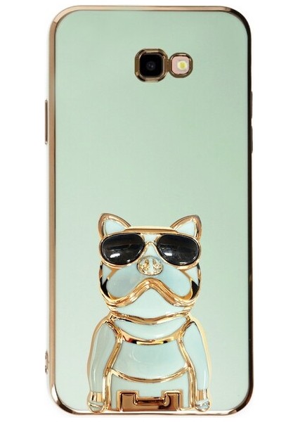 Samsung Galaxy J4 Plus Case Kılıf Kamera Korumalı Köpek Desenli Standlı Silikon Yeşil