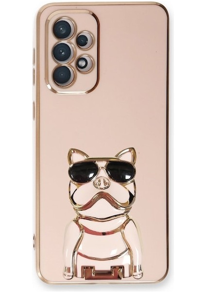 Samsung Galaxy A73 Case Kılıf Kamera Korumalı Köpek Desenli Standlı Silikon Pembe