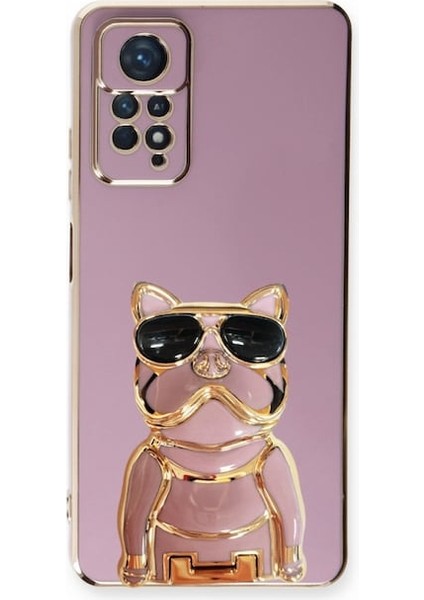 Xiaomi Redmi Note 11S Case Kılıf Kamera Korumalı Köpek Desenli Standlı Silikon Mor