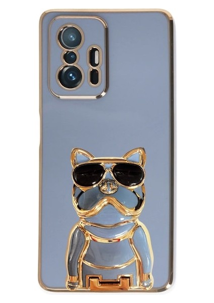Xiaomi Mi 11T 5g Case Kılıf Kamera Korumalı Köpek Desenli Standlı Silikon Mavi