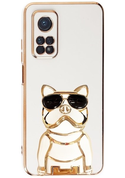 Xiaomi Mi 10T Pro Case Kılıf Kamera Korumalı Köpek Desenli Standlı Silikon Beyaz