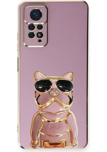 Xiaomi Redmi Note 11 Pro Case Kılıf Kamera Korumalı Köpek Desenli Standlı Silikon Mor