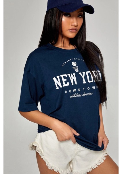 Kadın Lacivert New York Baskılı T-Shirt