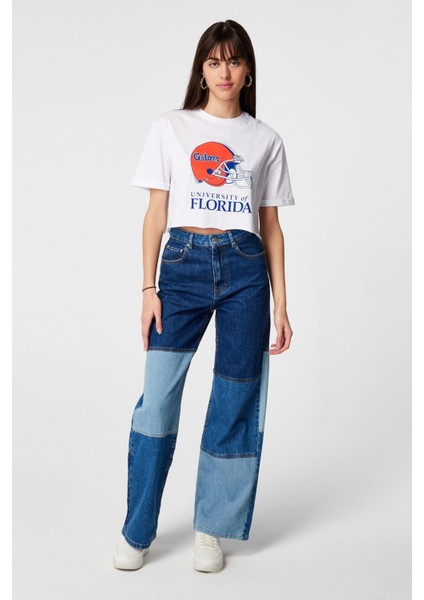 Kadın Florida Baskılı Oversize Beyaz T-Shirt