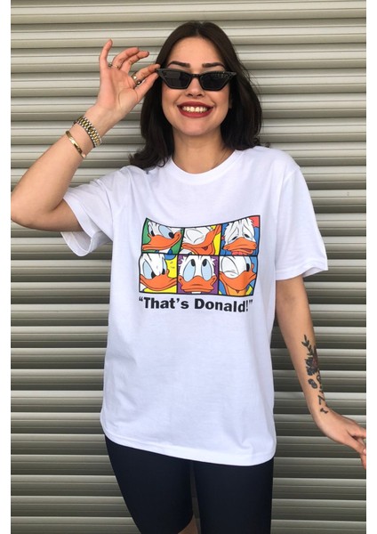 Kadın Donald Duck Baskılı Oversize Beyaz T-Shirt