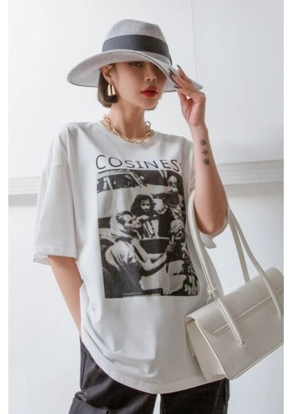 Kadın Beyaz Cosiness Baskılı Oversize T-Shirt