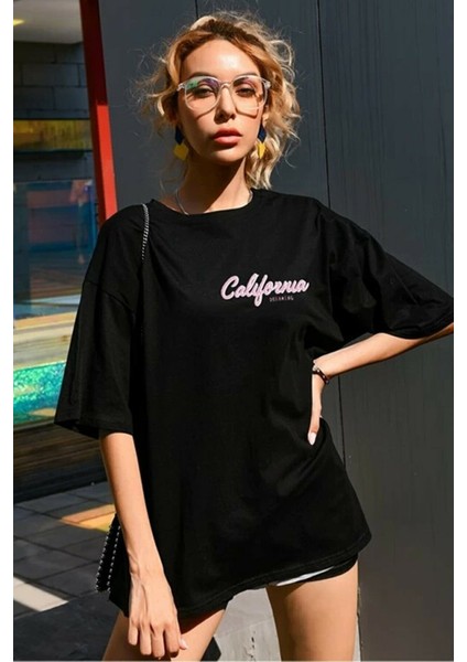 Oversize T-Shirt Summer California Ön Arka Baskı T-Ahirt