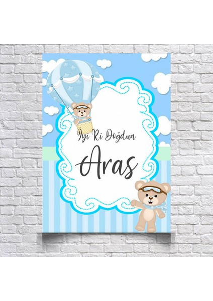 Uçan Balon ve Ayıcık Temalı Doğum Günü AFIŞI35 x 50 cm