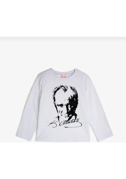 Pamuk Mustafa Kemal Atatürk Baskılı Uzun Kol Çocuk Badit-Shirt