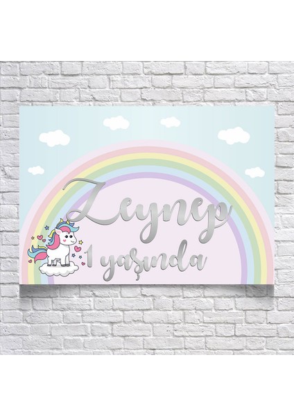 Unicorn ve Gökkuşağı Temalı Doğum Günü AFIŞI35 x 50 cm