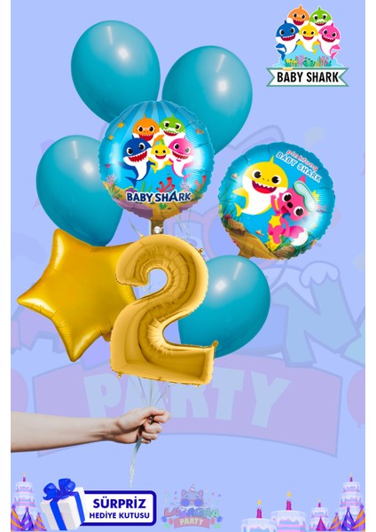 Baby Shark Baskılı Lüx gold Folyo balon Seti