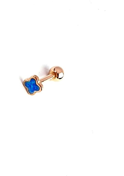 Mavi Opal Taşlı Yonca Figürlü Gümüş Rose Piercing