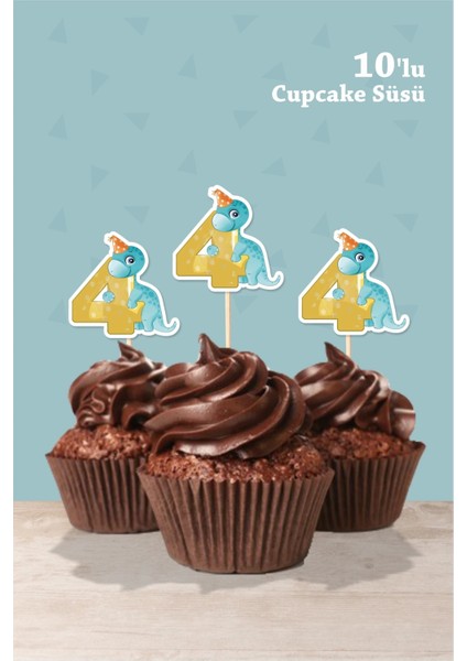 Baby Dinozor Temalı 4 Yaşında Cupcake Süsü '10LU