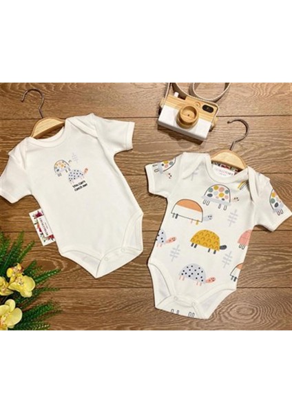 2'li Penye Bebek Kısa Kollu Body Zıbın Takım Renkli Kaplumbağa