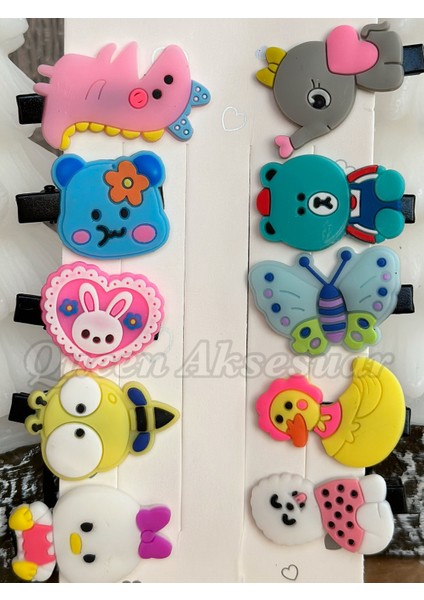 Trend Moda Çocuk Bebek Metal Pensli Klipsli Toka Seti 10 Lu Hayvan Köpek Kelebek Ördek Ayıcık Fil