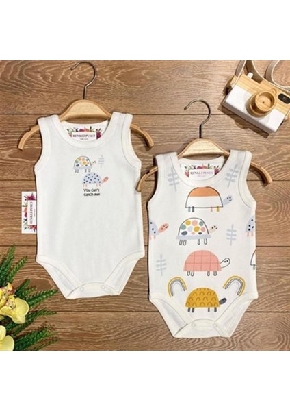 2'li Penye Bebek Askılı Body Zıbın Takım Renkli Kaplumbağa