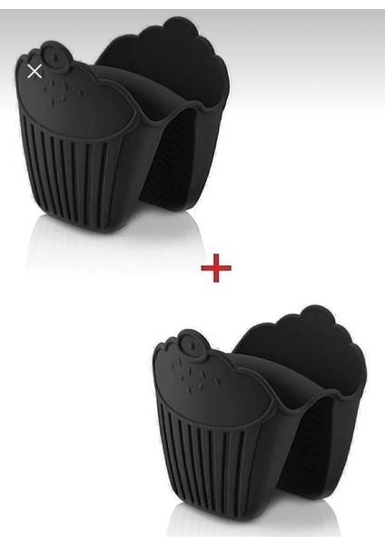 2 Adet Silikon Fırın Eldiveni Isı Yalıtımlı Kaymaz Siyah