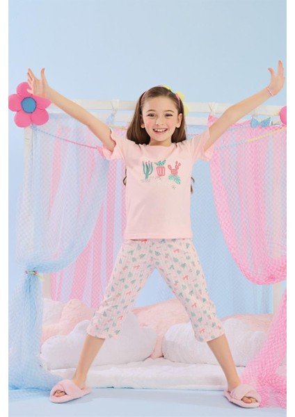 Katamino Kız Çocuk Kaktüslü Kaprili Kısa Kol Pijama Takımı K12942 Pembe