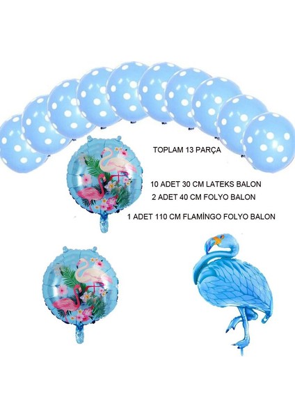 Tropical Hawaiian Flamingo Balon Seti Mavi Renk 13 Parça