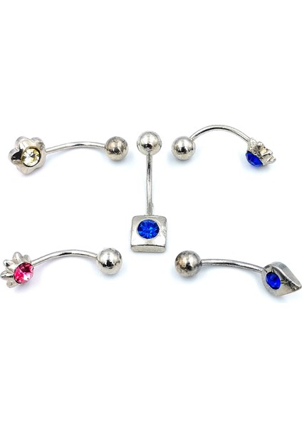 Renkli Taşlı Çelik 5 Adet Kaş Tragus Piercing